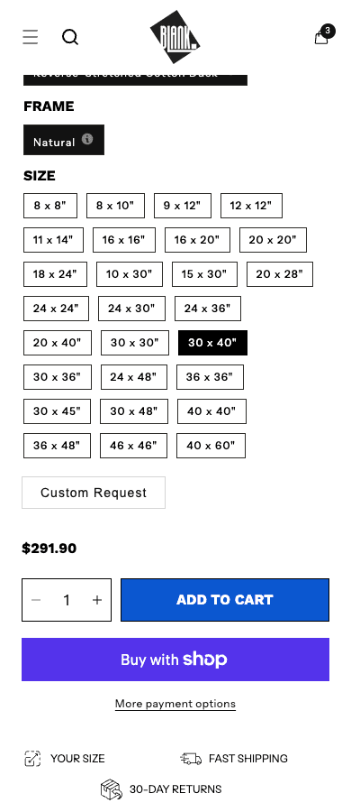 Configured Blank Inspiration US canvas product page on mobile