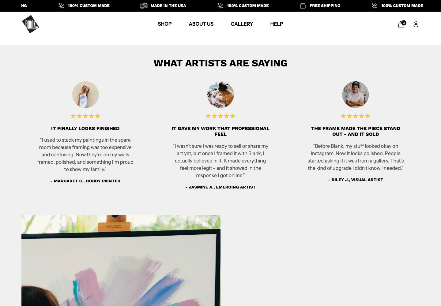 Blank Inspiration US customer review and product proof section