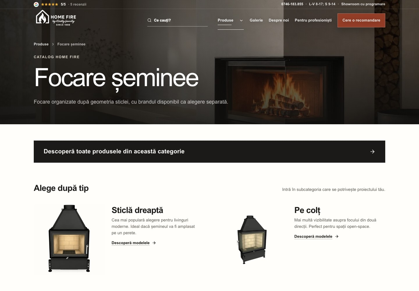 Categoria focarelor Home Fire cu alegeri vizuale pentru forma sticlei și filtre de produse