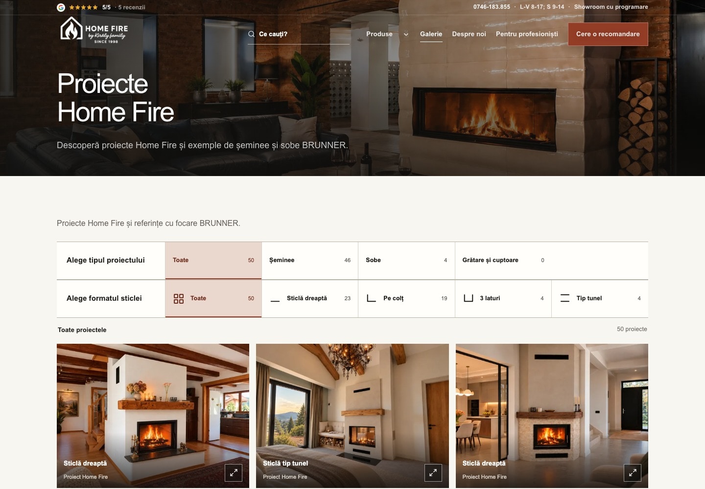 Galeria Home Fire cu fotografii de șeminee și filtre după tip